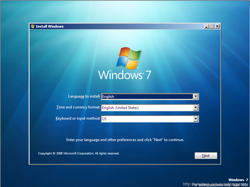 Windows 7 Installation/Setup Screen (2009)